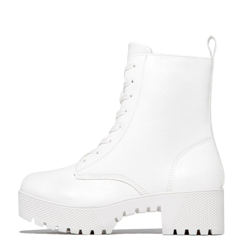 NEW🔥 White Round Toe Lace-Up Combat Boots Lug Sole Platform Block Heel w/Zipper - Picture 5 of 7